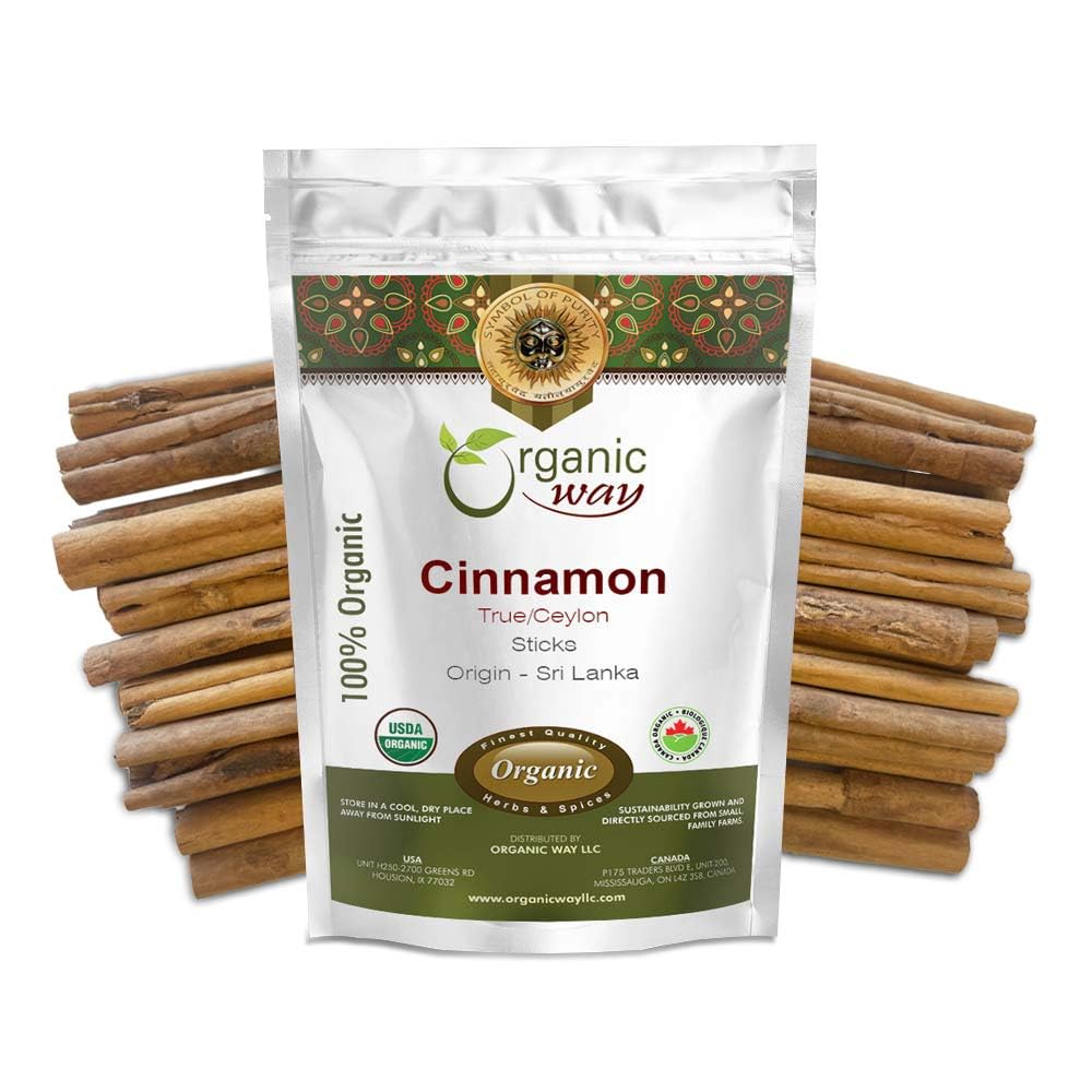 Organic Way True Ceylon Cinnamon Sticks (Cinnamomum Verum) - Adds Flavour | Organic & Kosher Certified | Raw, Vegan, Non Gmo & G