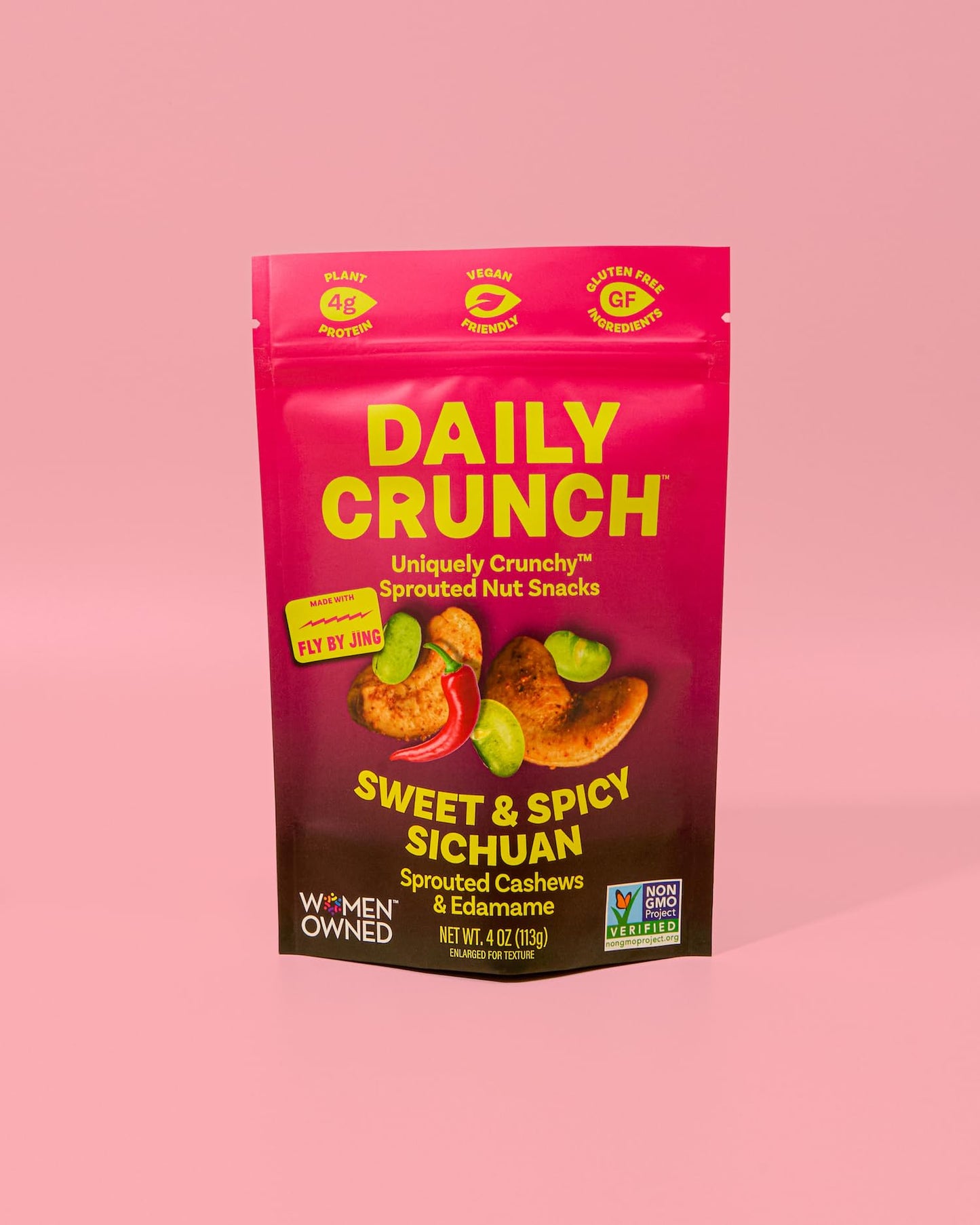 Daily Crunch Sweet & Spicy Sichuan Sprouted Cashews And Edamame, Zero Seed Oils, Keto Friendly, Gluten Free, 4Oz, 2 Pack