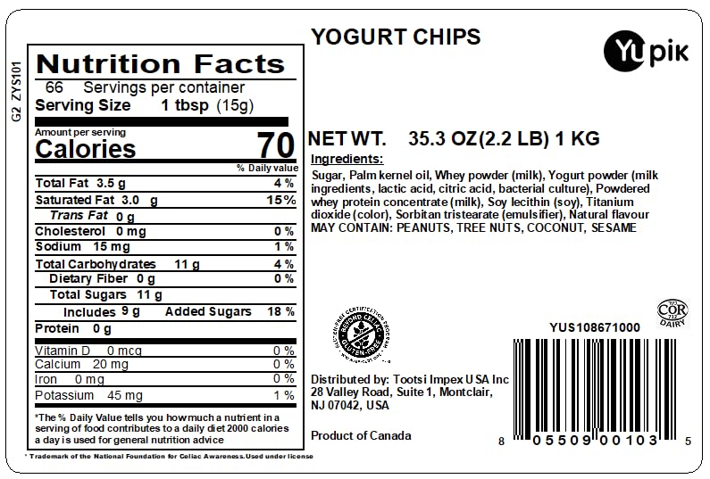 Yupik Yogurt Baking Chips, 2.2 Lb (35.2 Oz), Gluten-Free, Kosher, Yogurt Bites & Drops, Yogurt Dips, Sweet Creamy Flavor, Off-White, Melts Smoothly, Ideal For Baking, Snacking, Molding & Topping