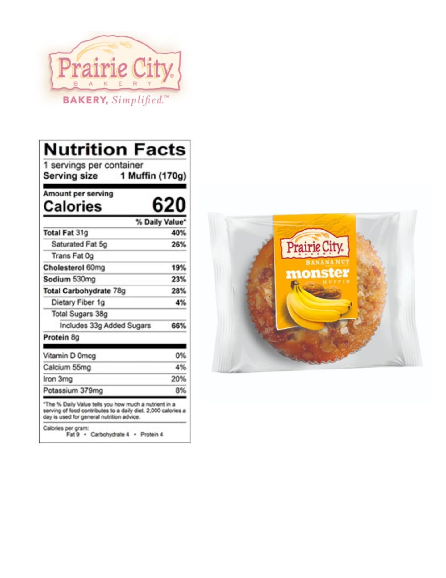 Prairie City Bakery Down Home Individually Wrapped Monster Muffins 6 Ounce Pack Of 12 (Banana Nut, Pack Of 12)