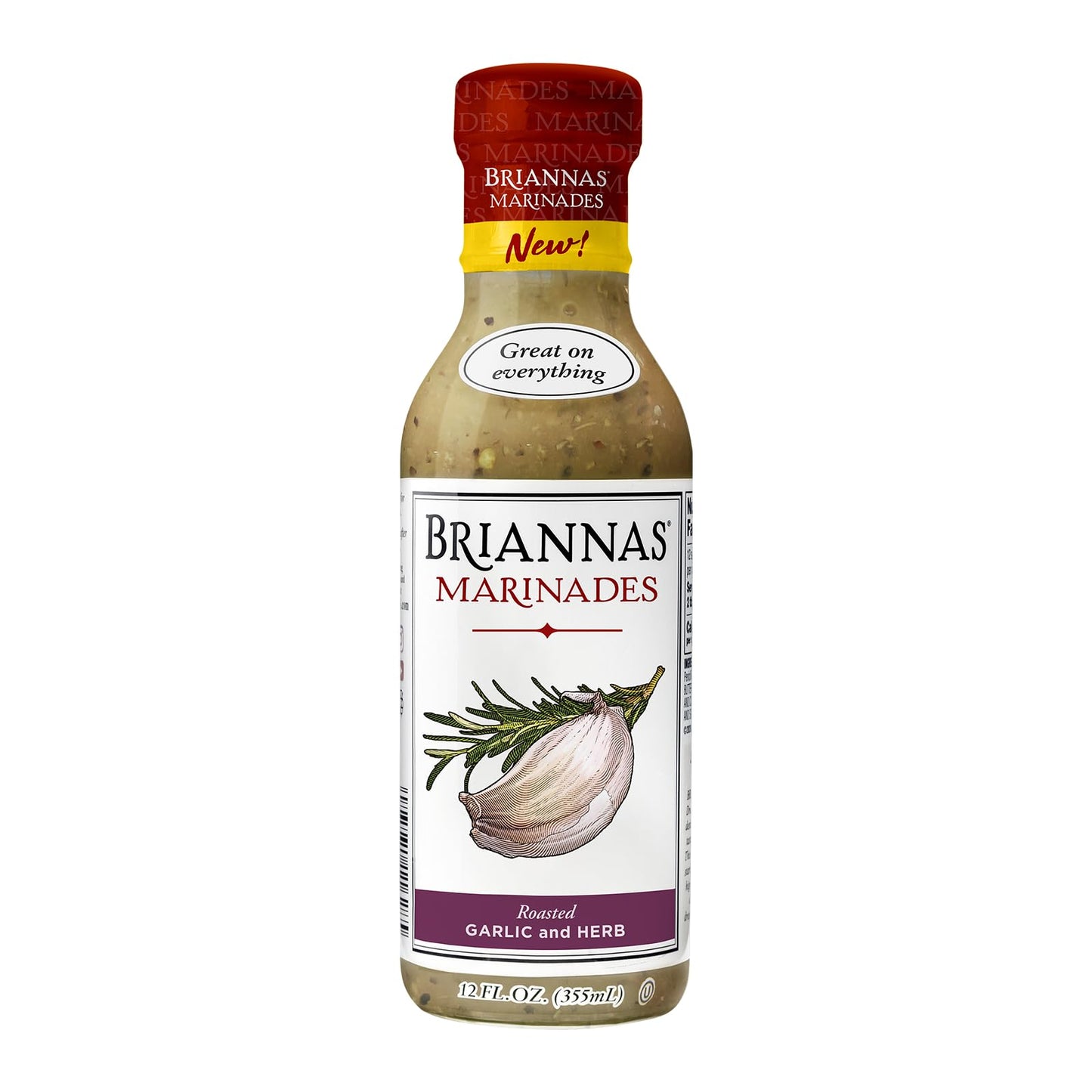 BRIANNAS Roasted Garlic & Herb Marinade, Small Batch, Gluten Free, Vegan, 12 oz. Bottle
