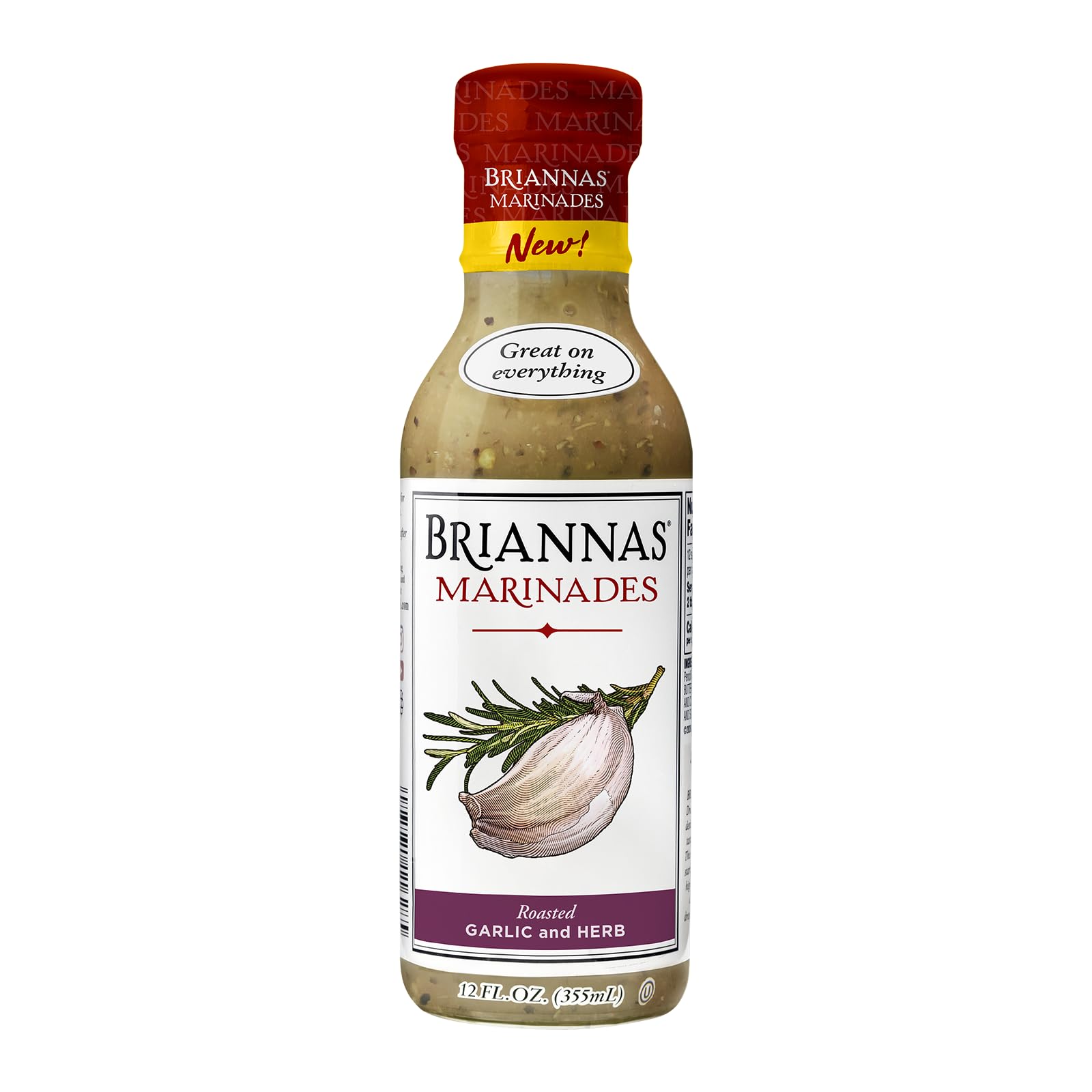 BRIANNAS Roasted Garlic & Herb Marinade, Small Batch, Gluten Free, Vegan, 12 oz. Bottle