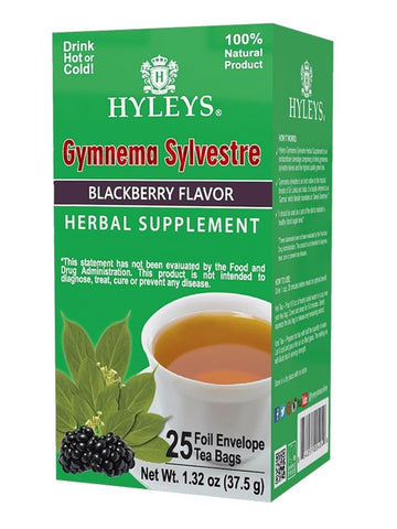 Hyleys Gymnema Sylvestre with Green Tea - Blackberry Flavor - 25 Tea Bags (6 Pack - 150 Tea Bags Total)