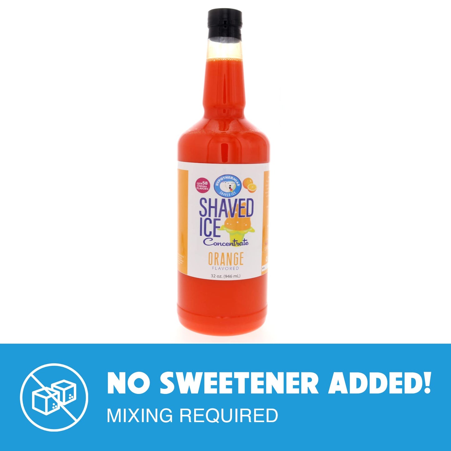 Hypothermias Shaved Ice Syrup Concentrate - Orange - 32 Fl Oz - Makes 8 Gallons - Unsweetened, Add Sweetener and Water