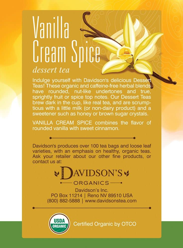 Davidsons Organics Vanilla Cream Spice Tea Bags, 8 Count (Pack of 12)