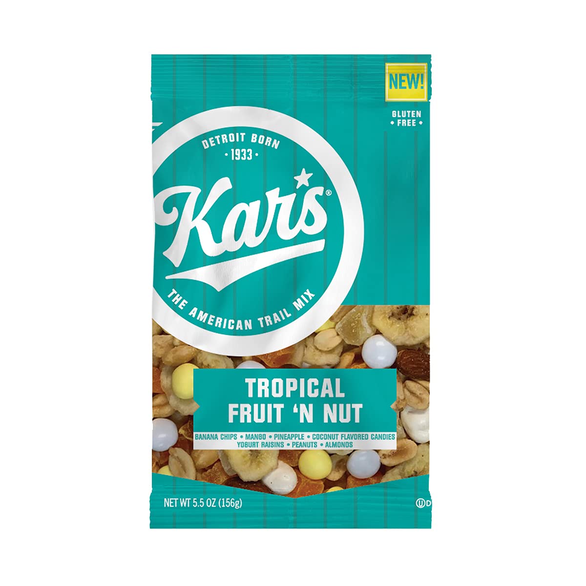 Kars Nuts Tropical Fruit N Nut Trail Mix, 5.5 oz Resealable Pouch (Pack of 12), Gluten-Free Trail Mix Snack