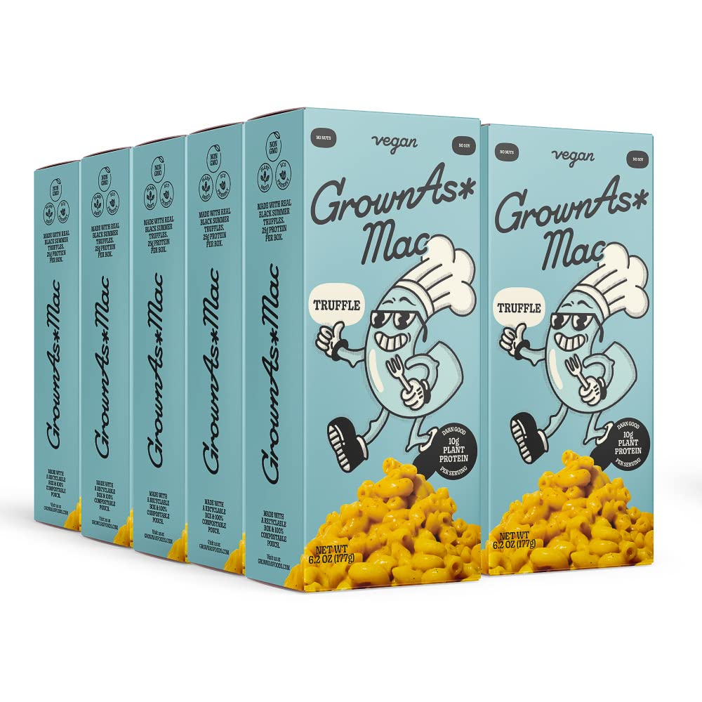 Grownas Vegan Mac & Cheese, 10 Pack, 25G Of Protein Per Pack - Real Truffle Flavor, Dairy Free, High Protein Snack, Easy To Prep