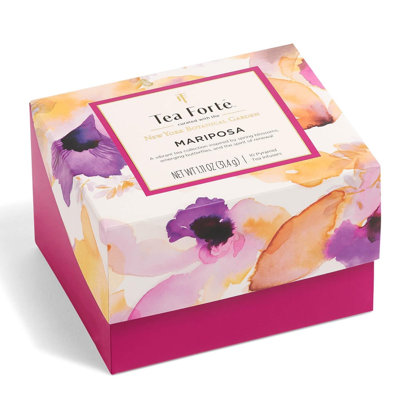 Tea Forte Mariposa 3-Piece Premium Tea Gift Set With Rose Pink Cafe Cup And Lid, Tea Tray And 10 Count Mini Presentation Box, 2