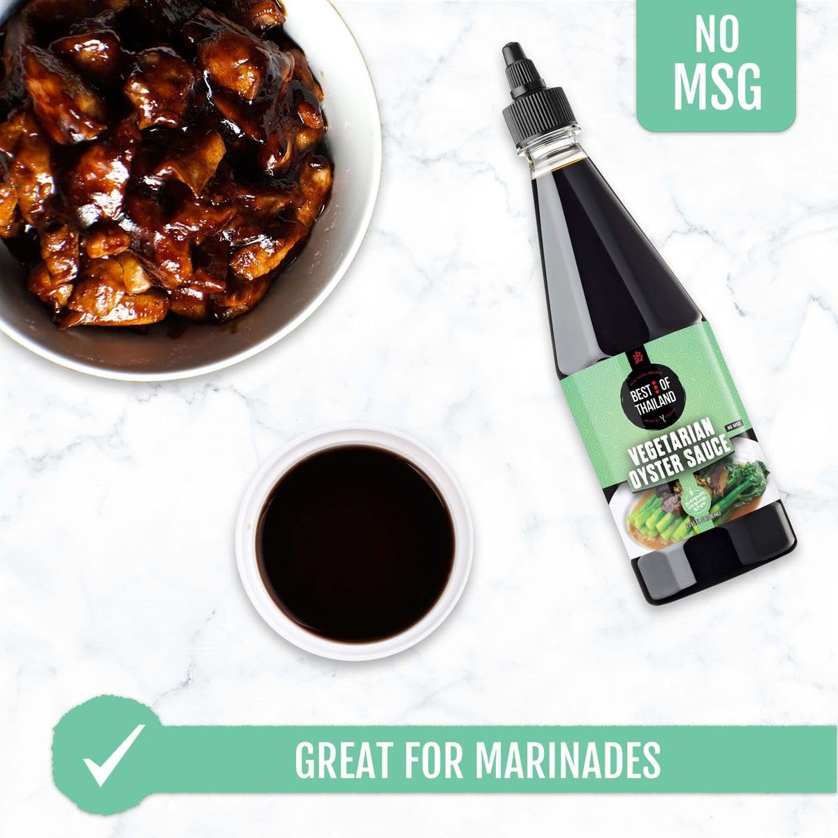 Best of Thailand Vegetarian Oyster Sauce - NO MSG, Vegan, Kosher, Fat-Free, 2 Pack (23.65 Fl Oz Each) - Authentic Asian Cooking Sauce