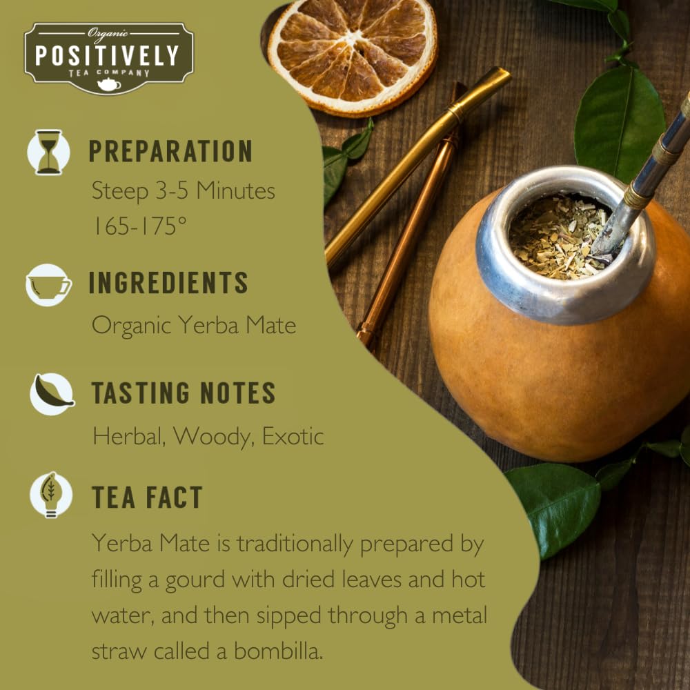 Organic Positively Tea Company Yerba Mate Tea Loose Leaf, 16 Ounce, Unsmoked