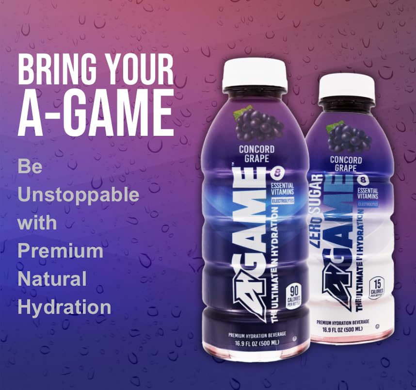 A-Game Zero Sugar Sports Drink, Concord Grape Zero, Sugar Frenatural Flavors, Gluten Free & Keto Friendly, 16.9 Fl Oz (Pack Of 1