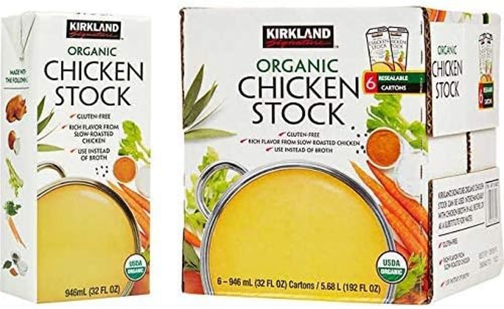 Kirkland Signature Organic Gluten-Free Chicken Stock Reasealable Cartons: 6-Count (32 Fl Oz.)