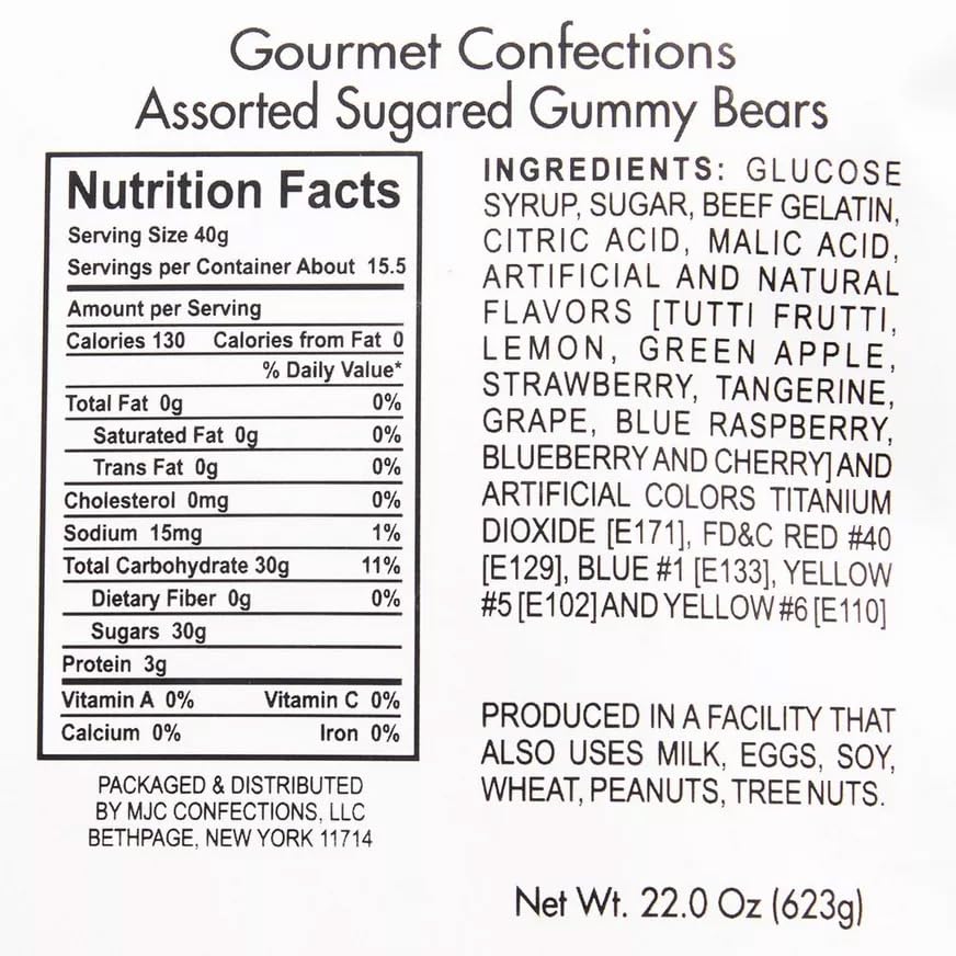 The Hampton Popcorn Company Rainbow Gummy Bears, 22 Ounce Resealable Bag, Assorted Fruit Flavors
