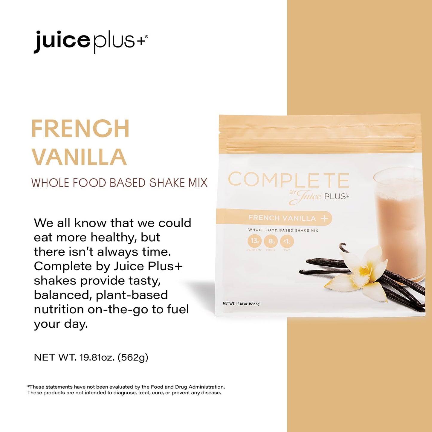 Complete by JuicePlus+ Single Serve French Vanilla Shakes - Plant-Based Nutrition - Whole Food Based Shake Powder with Protein  Fiber & Prebiotics - 30 Servings (2 Pouches  30 Servings)