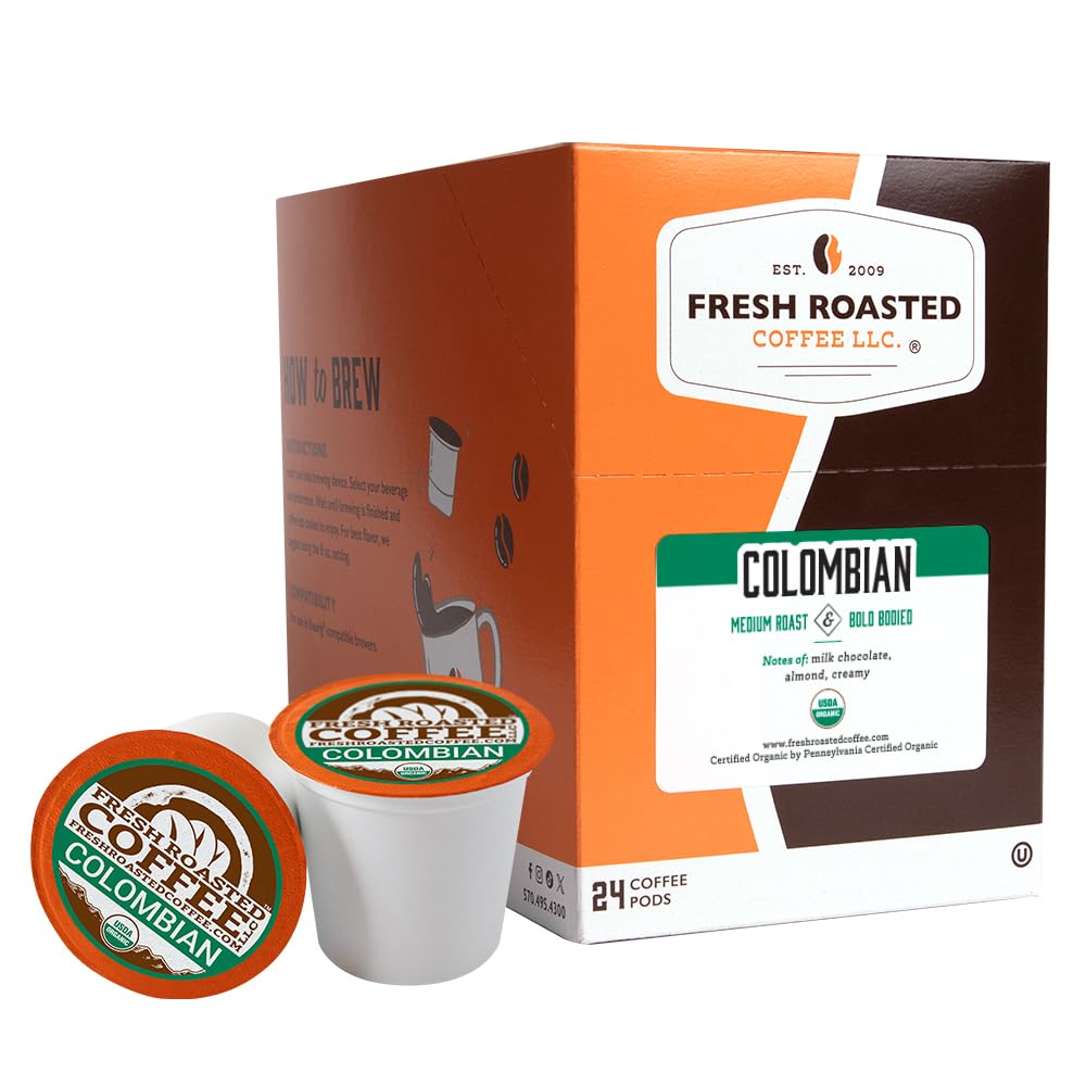 Fresh Roasted Coffee Organic Colombian Medium Roast K-Cup Compatible 24 Pods
