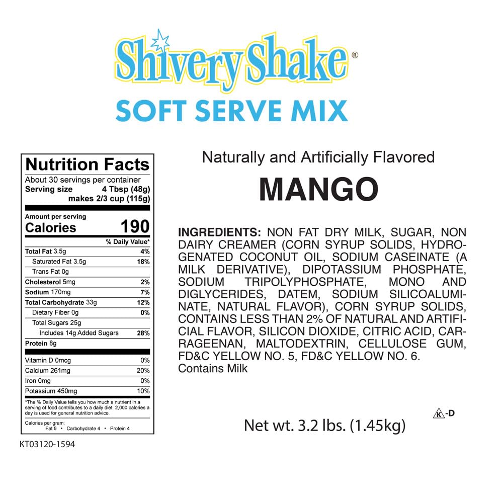 Shivery Shake Mango Soft Serve Ice Cream Mix, 3.2 Pound, Pack of 1