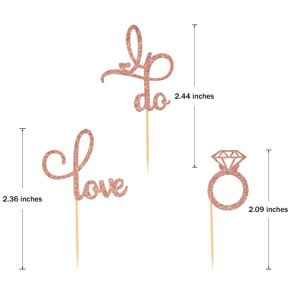 Donoter 48 Pcs Rose Gold Glitter Diamond Ring Cupcake Toppers Love I Do Cake Picks For Wedding Engagement Party Decorations