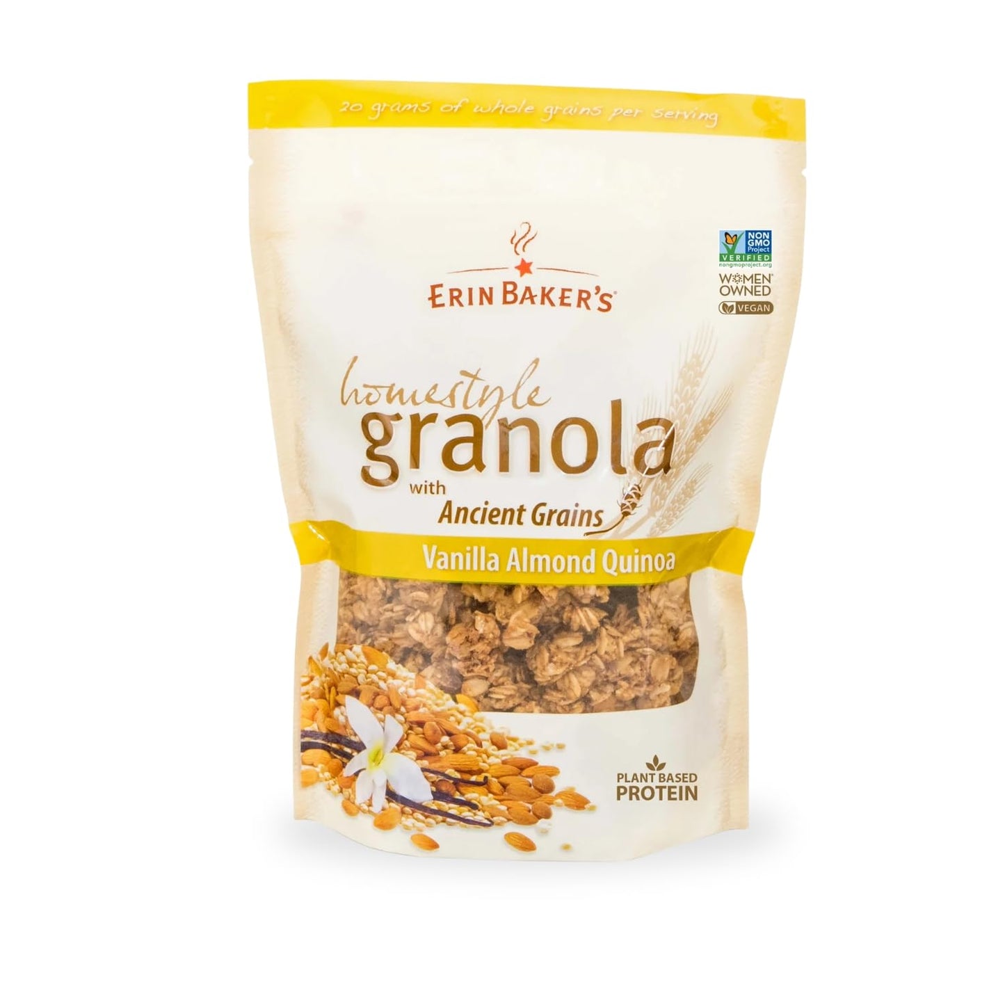 Erin Bakers Granola Cereal, Vanilla Almond Quinoa, 160 oz, Plant-Based Protein, Vegan Friendly, Non-GMO, 1-Pack