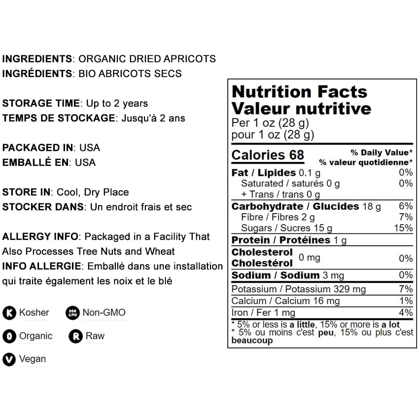 Food to Live Organic Dried Apricots, 2 Pounds - Non-GMO, Kosher, Unsulfured, Raw, Vegan, Bulk