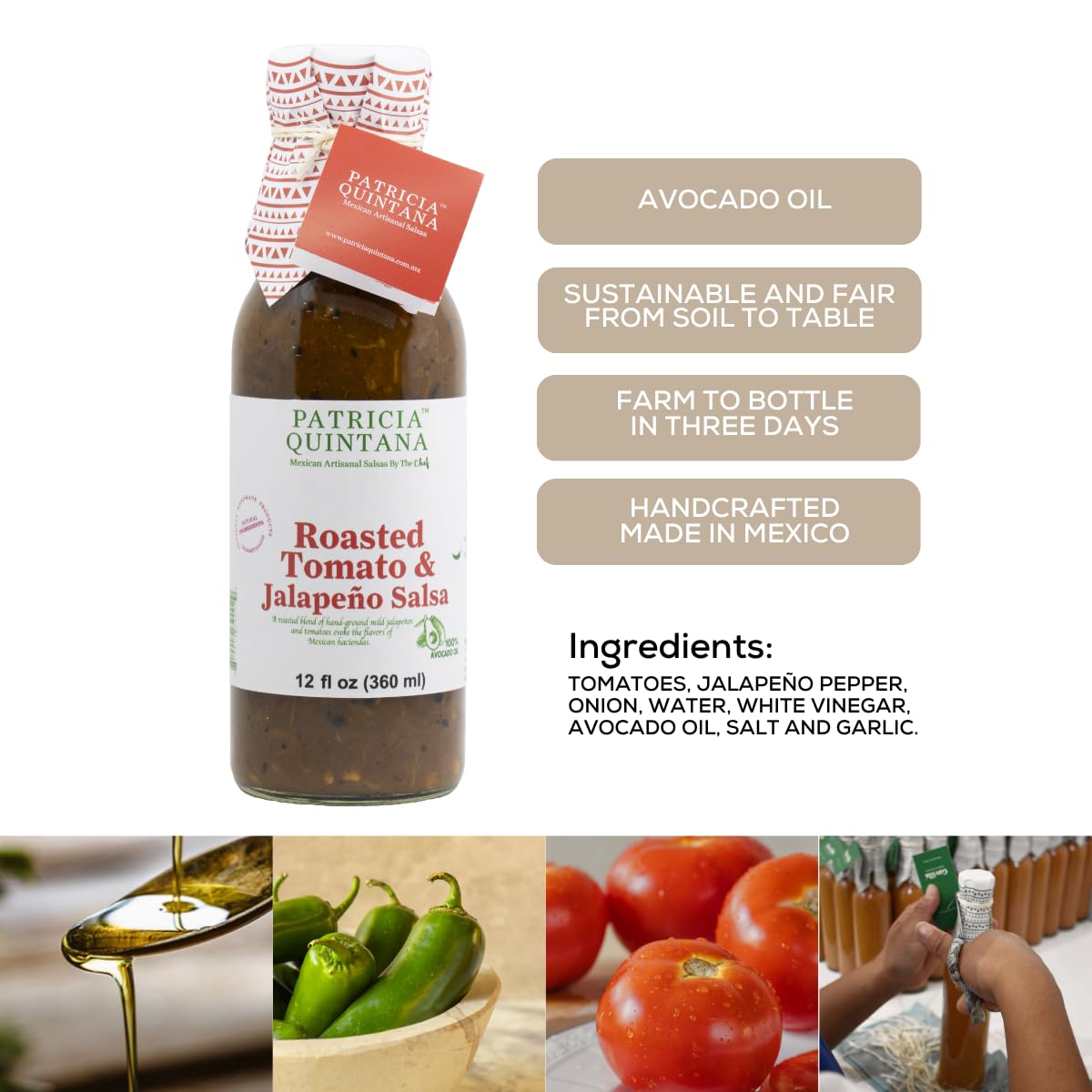 Patricia Quintana Roasted Tomato & Jalapeo Salsa - Authentic Artisanal Mexican Ingredients - Perfect Topping To Your Tacos, Burr