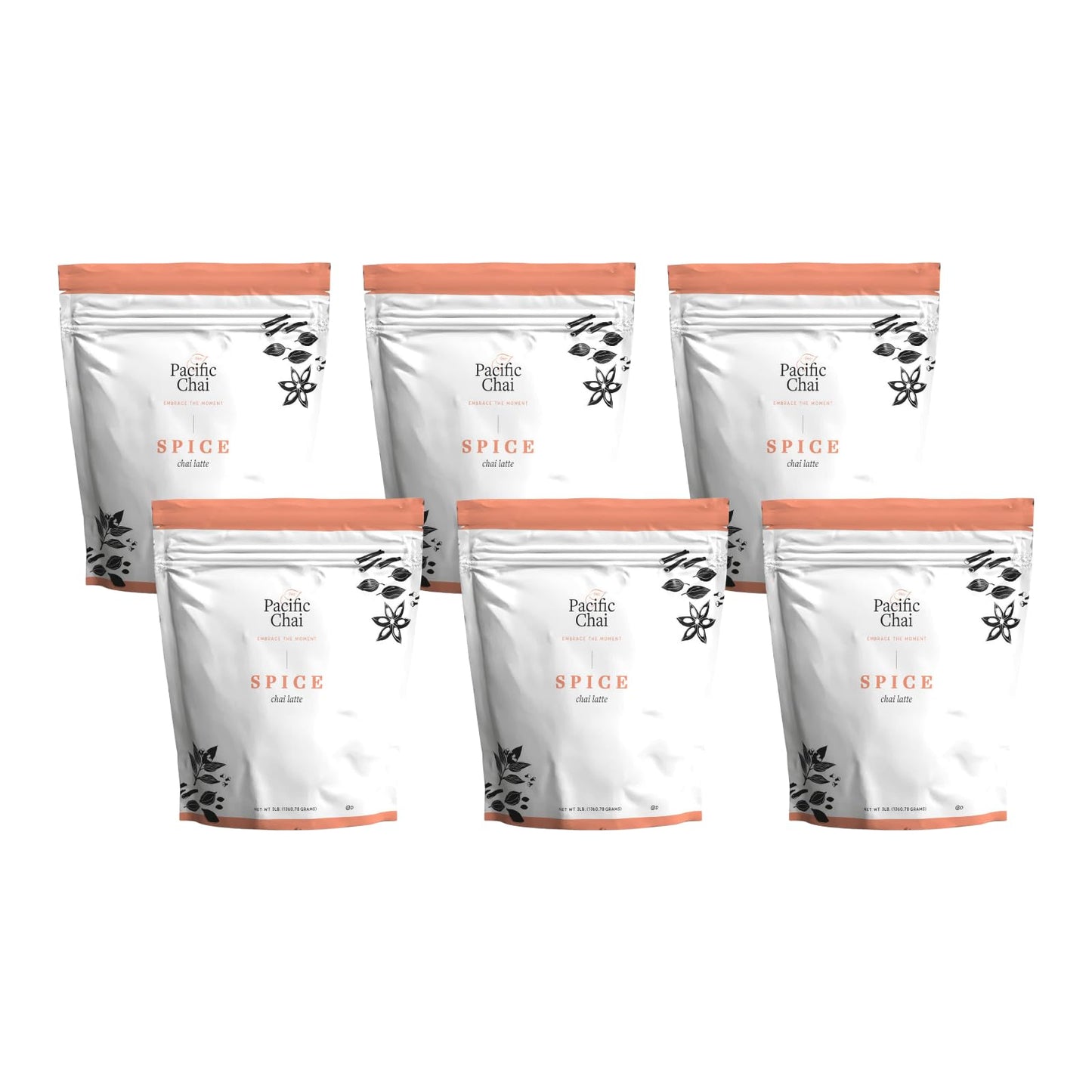 Pacific Chai Spice Chai Latte Powder Mix, Instant Hot, Iced or Blended Chai Tea Latte, 3 lb (Pack of 6)