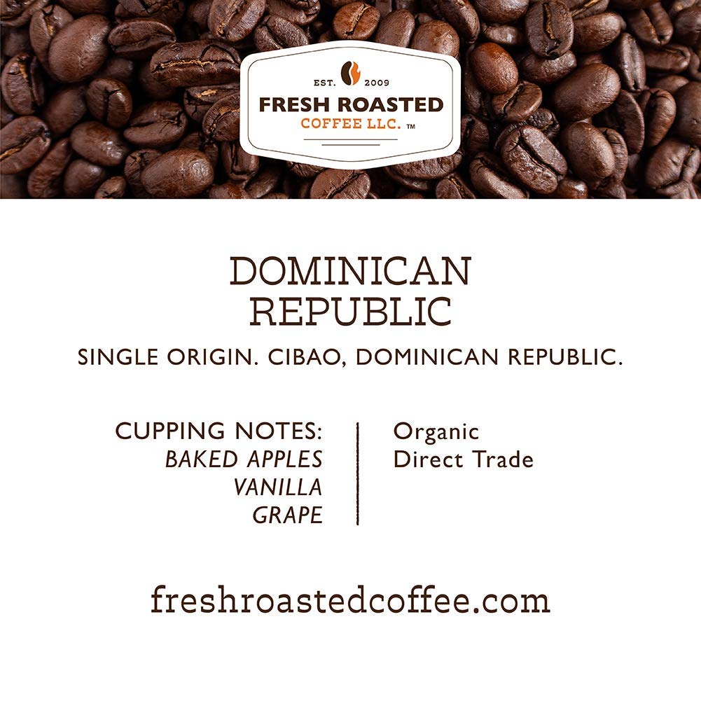 Fresh Roasted Coffee, Direct Trade Organic Dominican Republic, 12 Oz, Medium Roast, Kosher, Whole Bean