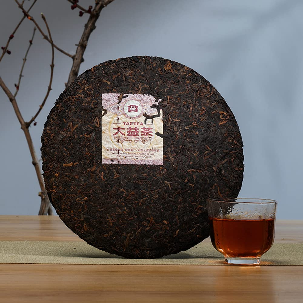 TAETEA Ripe PUER Tea Cake - Aged Fermented Puerh Black Tea (357g/12.59oz) - Perfect for Daily Drink & Gifts, 140 Cups