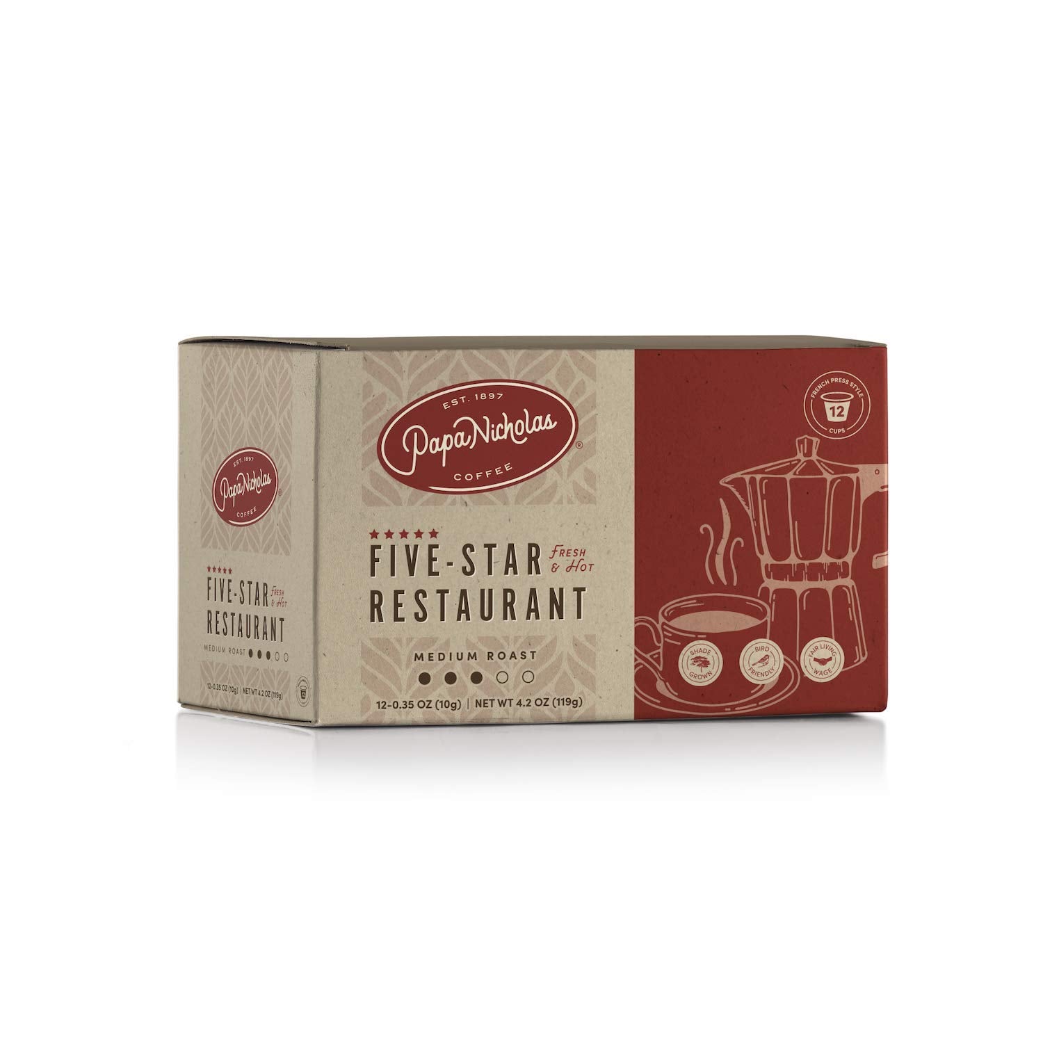 Papanicholas Coffee Single Serve Cups, 5-Star Restaurant Blend, 12 Count, Compatible with Keurig K Cup Brewers