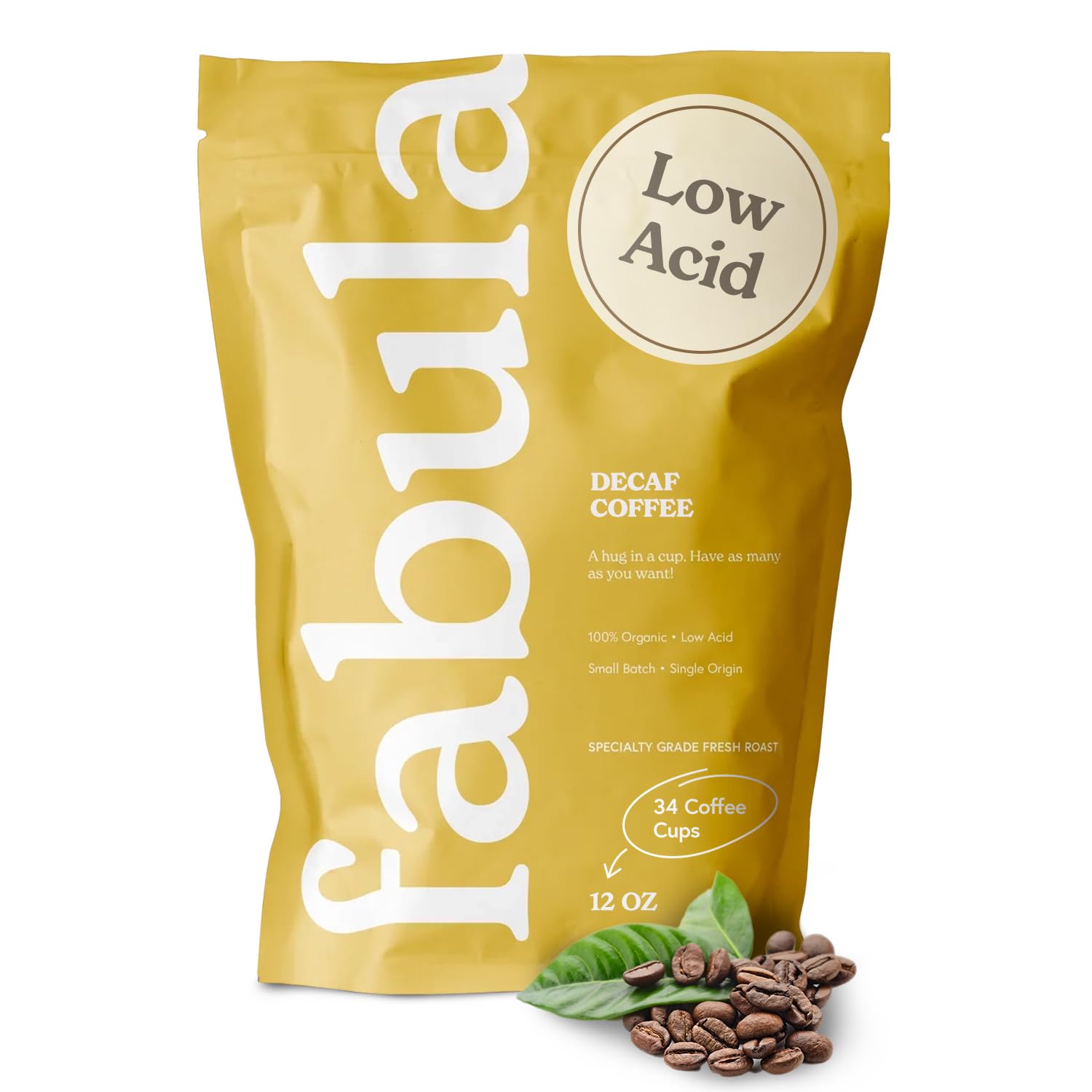 Fabula Coffee Decaf Medium Roast Whole Beans - Organic, Low Acid, Non-GMO - 12 Ounces