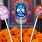 Halloween Sugar Skull Lollipops Candy, 24 Pack, Dia De Los Muertos, Strawberry, Orange, and Blue Raspberry Suckers