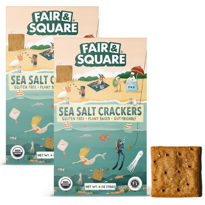 Fair & Square Gluten Free Sea Salt Crackers Powered by Gut Friendly, Prebiotic Banana Flour | Organic, Vegan, Dairy Free, Allerg