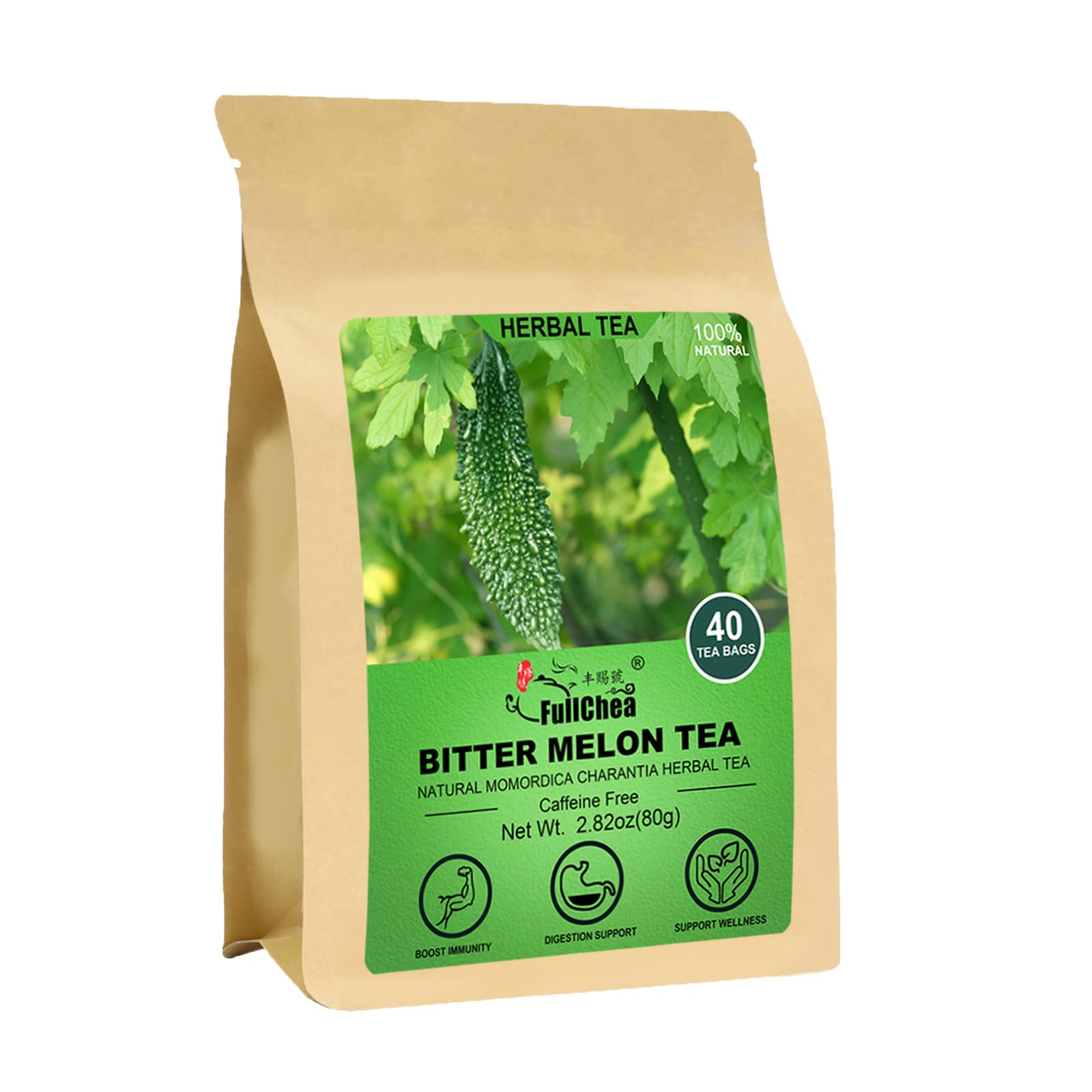 FullChea Bitter Melon Tea, Premium Natural Dried Momordica Charantia, 40 Count, Non-GMO, Caffeine-Free, Supports Wellness & Digestion