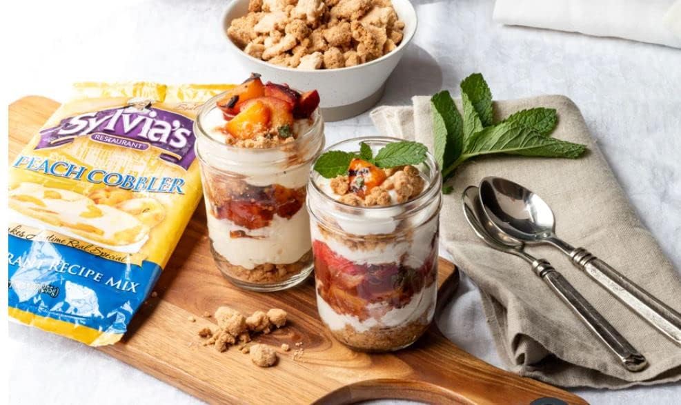 Sylvias Restaurant Peach Cobbler Recipe Mix, Delicious Desserts Made Easy With Sylvias Peach Cobbler Baking Mix, 9Oz Bag