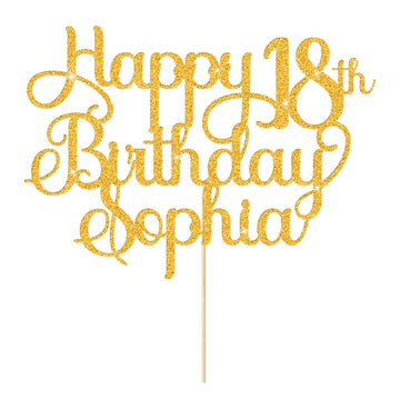 Personalized Happy Birthday Cake Toppers 18th Birthday Cake Topper Cake Decorations Custom Glitter Cake Toppers with Any Age & N
