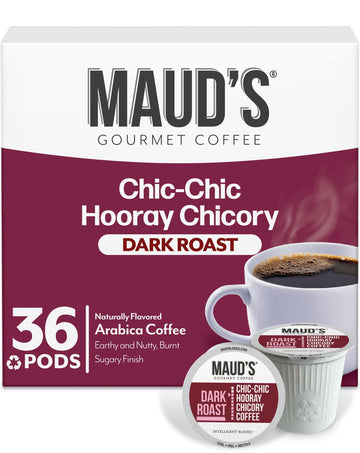 Maud's Chicory Flavored Coffee Pods, 36 ct, Dark Roast Flavored Coffee in Recyclable Single Serve Pods - 100% Arabica Beans, Com