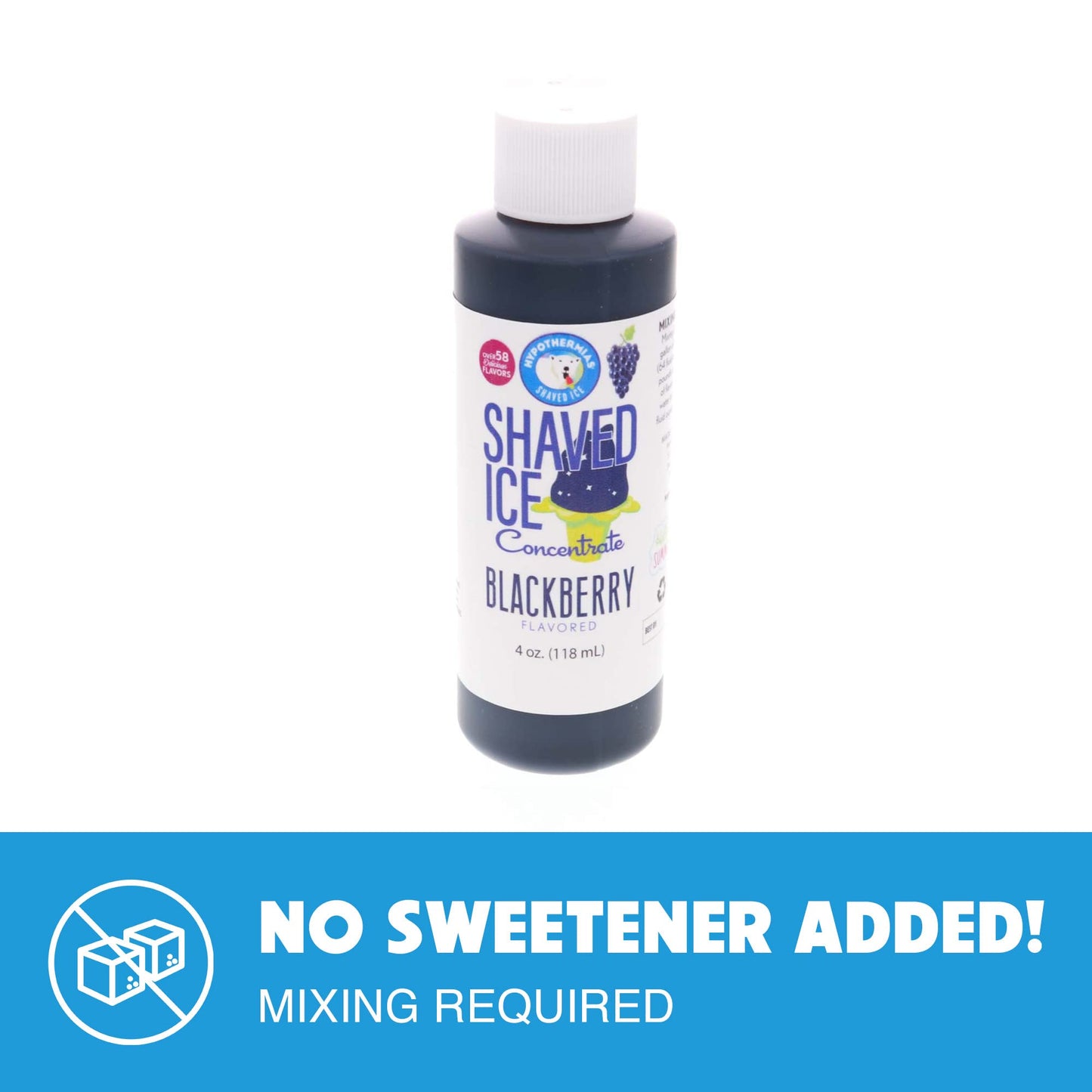 Hypothermias Shaved Ice Syrup Concentrate - Blackberry Flavor - 4 Fl. Oz - Makes 1 Gallon - Unsweetened, Add Water & Sweetener