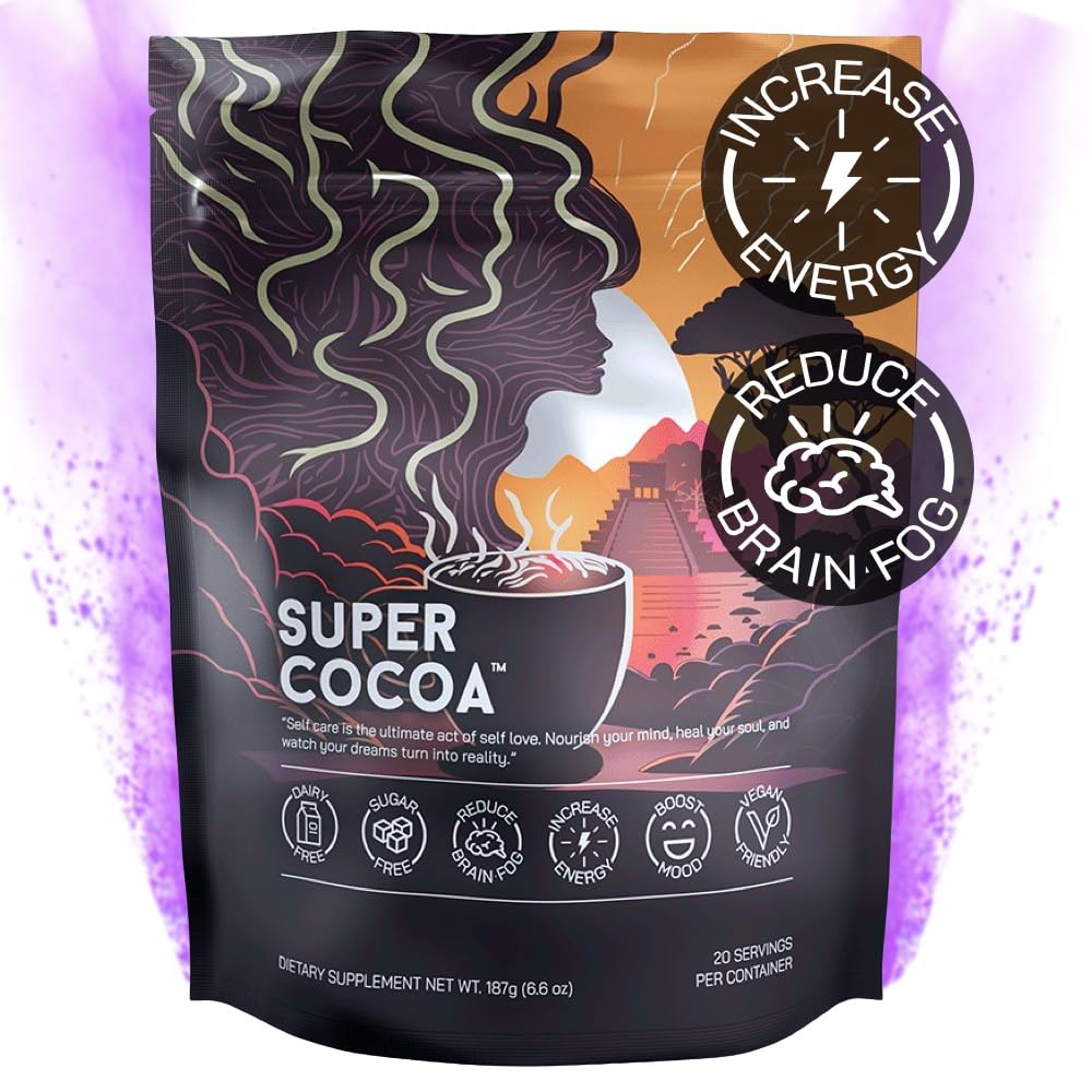 Super Cocoa Hot Chocolate Mix - Dairy Free, Sugar Free, Keto, Vegan - 6.6 Ounce - Energy Cocoa