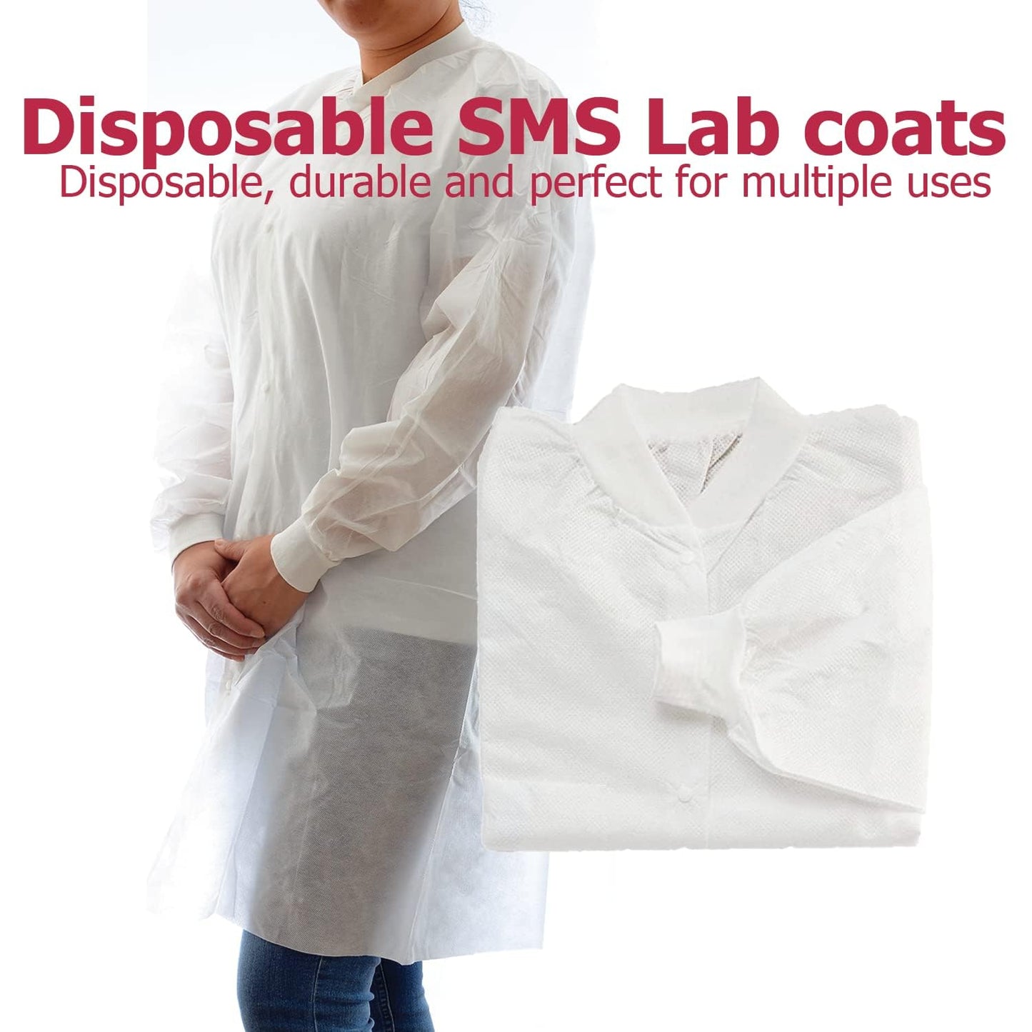 Dealmed Sms 4X-Large White Lab Coat - Disposable Medical Lab Coats, No Pockets, Breathable And Durable (Pack Of 10)