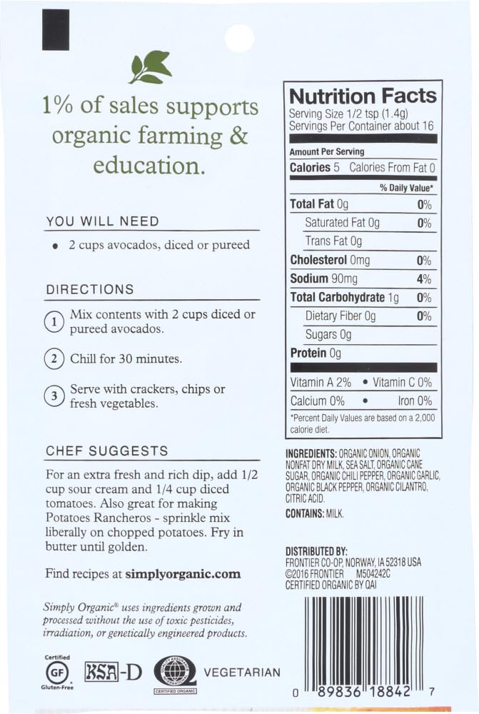 Simply Organic Dip Mix Guacamole - 0.8 Oz - 2 Pc
