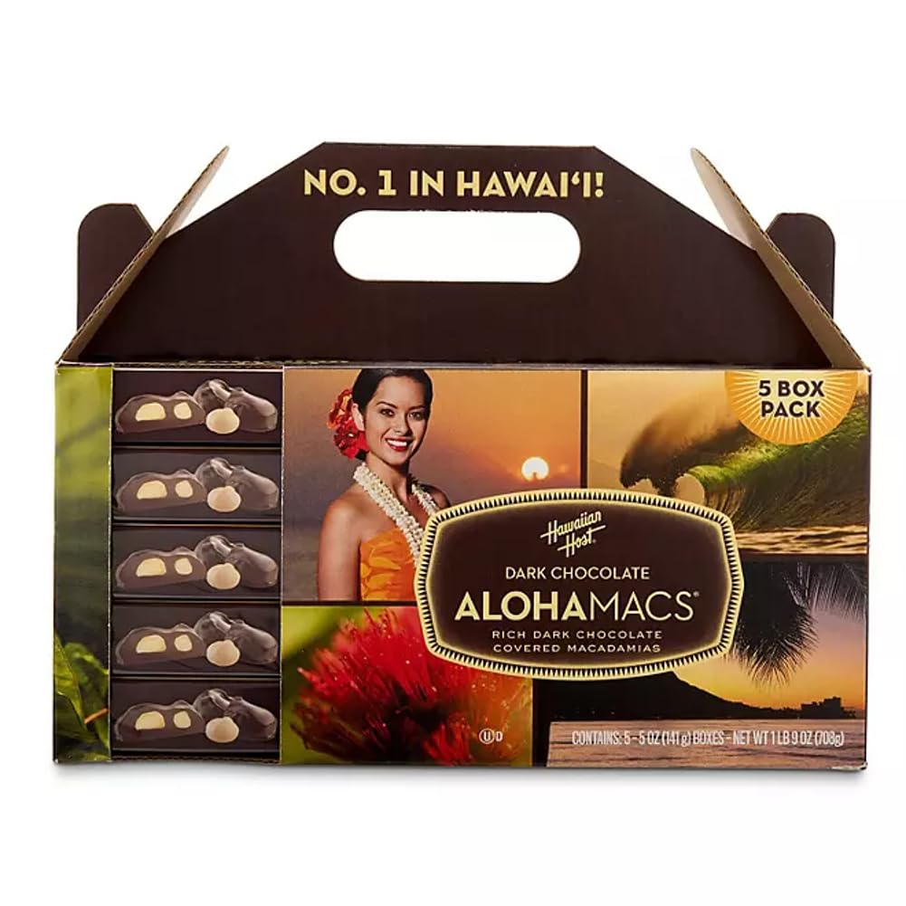 Hawaiian Host AlohaMacs Dark Chocolate Covered Macadamia Nuts – 5 Ounce (Pack of 5) – Gourmet Gift & Snack