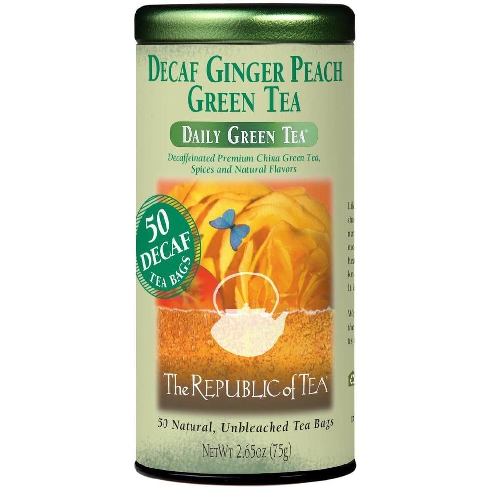 The Republic of Tea Decaf Ginger Peach Green Tea - 50 Tea Bags, Tin