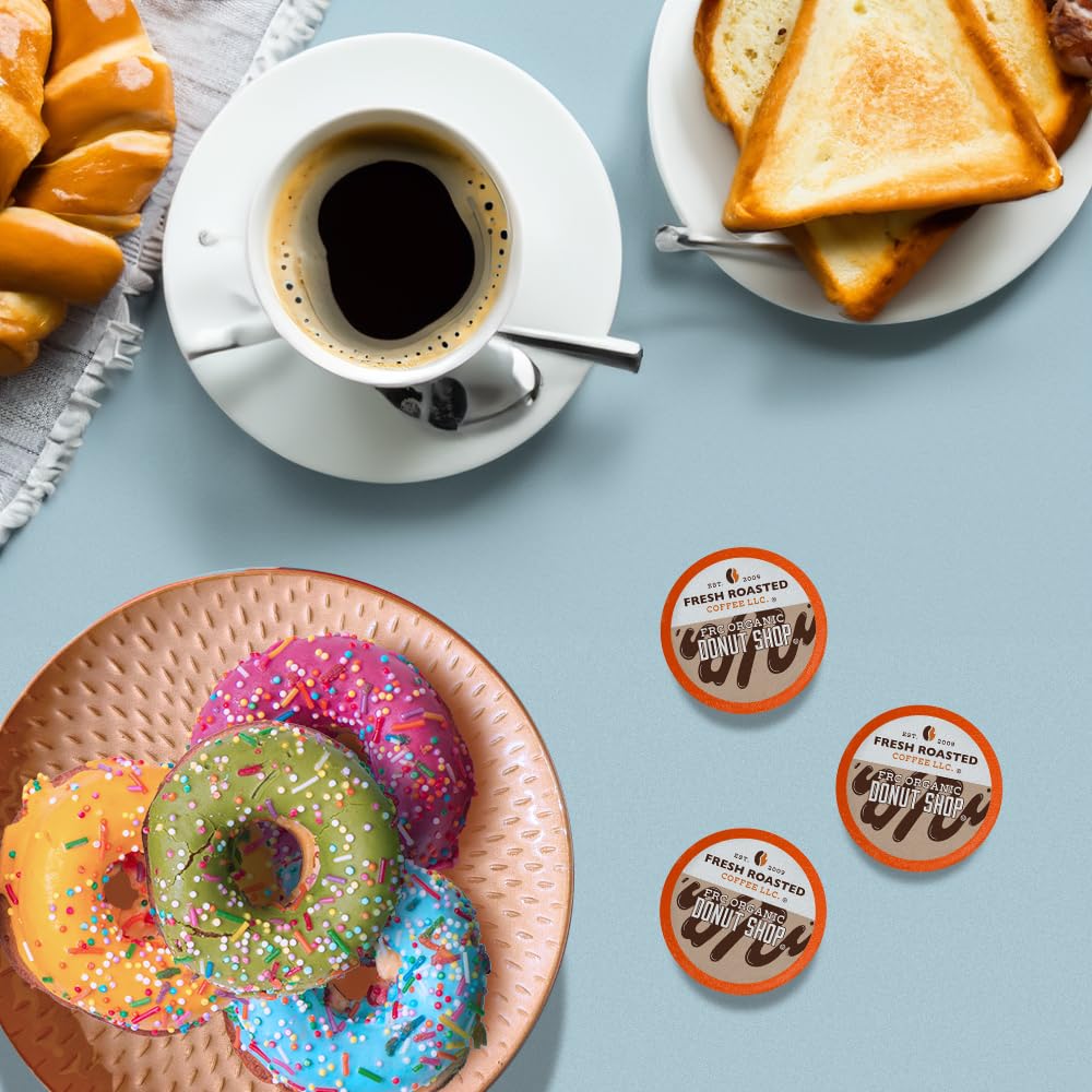 Fresh Roasted Coffee Organic Donut Shop Medium Roast 96 Pods for K Cup malt-inspired USDA Organic Kosher