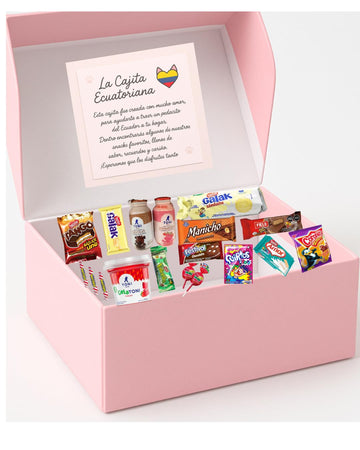 La Cajita Ecuatoriana Snack Box, Assorted Traditional Treats with Cookies, Candy and Drinks, 14 Items