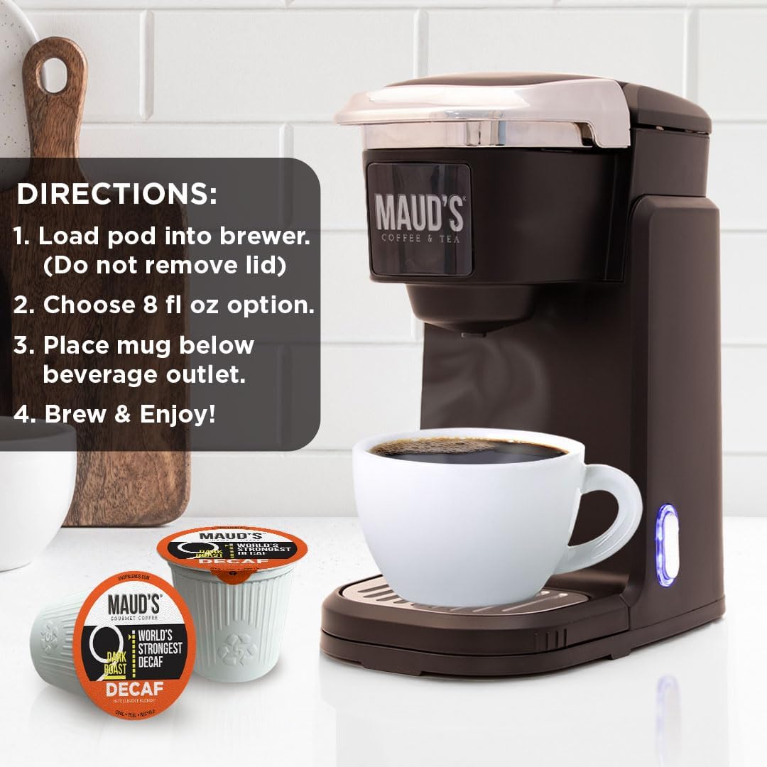 Mauds Worlds Strongest Decaf Coffee Pods  50ct  Decaffeinated Dark Roast Coffee in Recyclable Single Serve Pods - 100% Arabica Coffee  Compatible with Keurig K Cups Maker