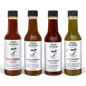 Seed Ranch Hot Sauce Variety Bundle, 4 Pack - Umami Reserve, Smoky Ghost, Hot Thai Green, Nashseoul Hot - Medium To Hot Heat, Or