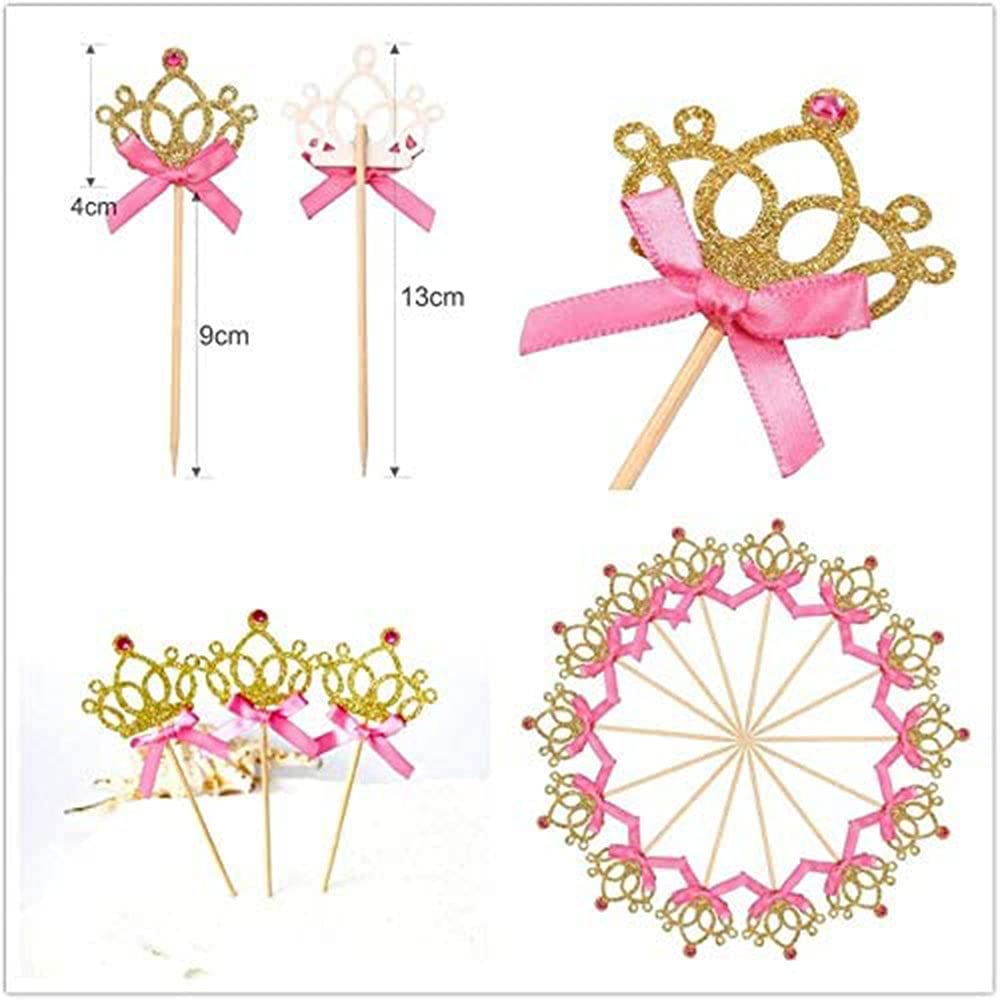 Jevenis 40 Pcs Glittery Princess Cupcake Toppers Crown Cupcake Wrapper Crown Cupcake Toppers Baby Shower Cupcake Decorations For