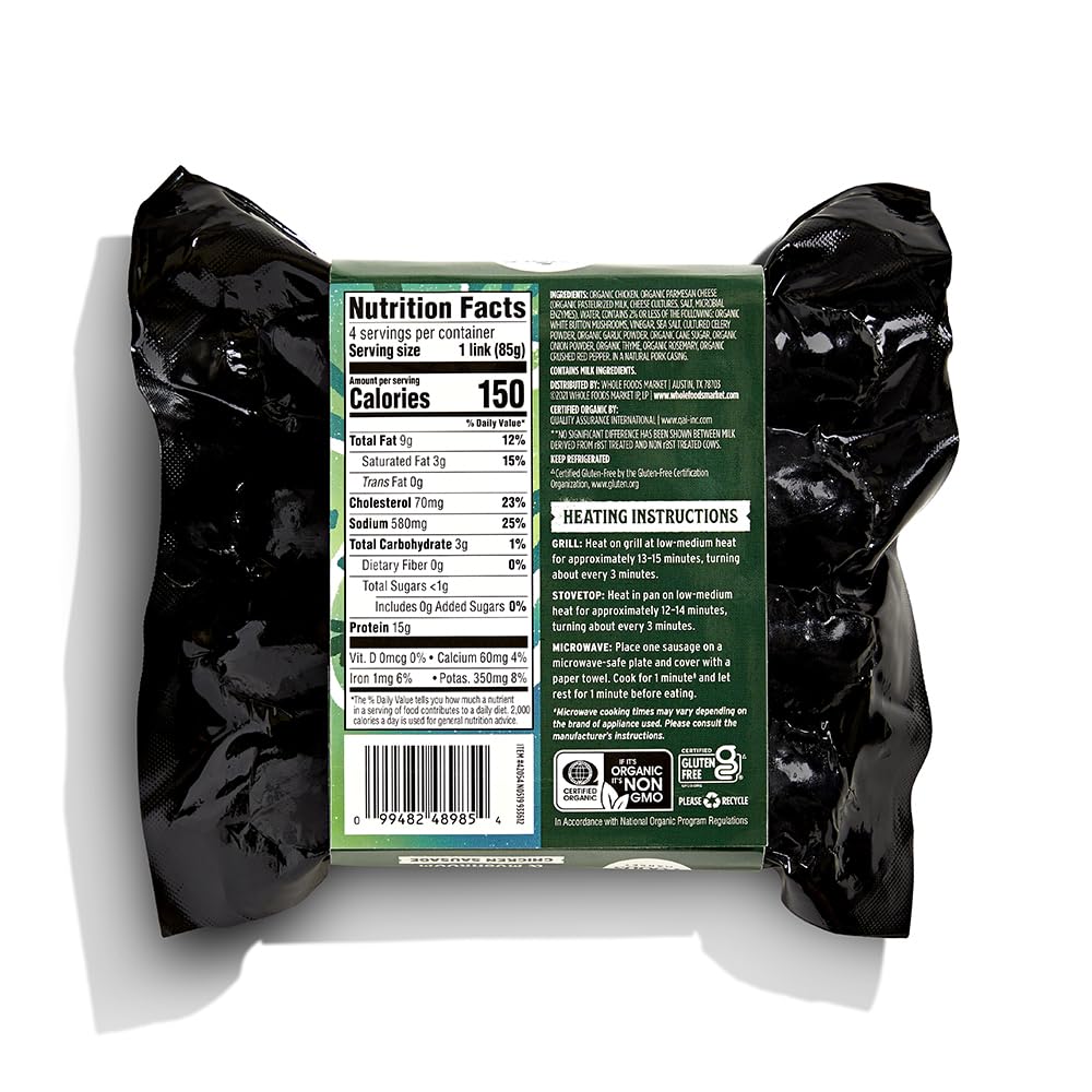 Whole Foods Market, Chicken Sausage Mushroom Parmesan Organic Step 3, 12 Ounce