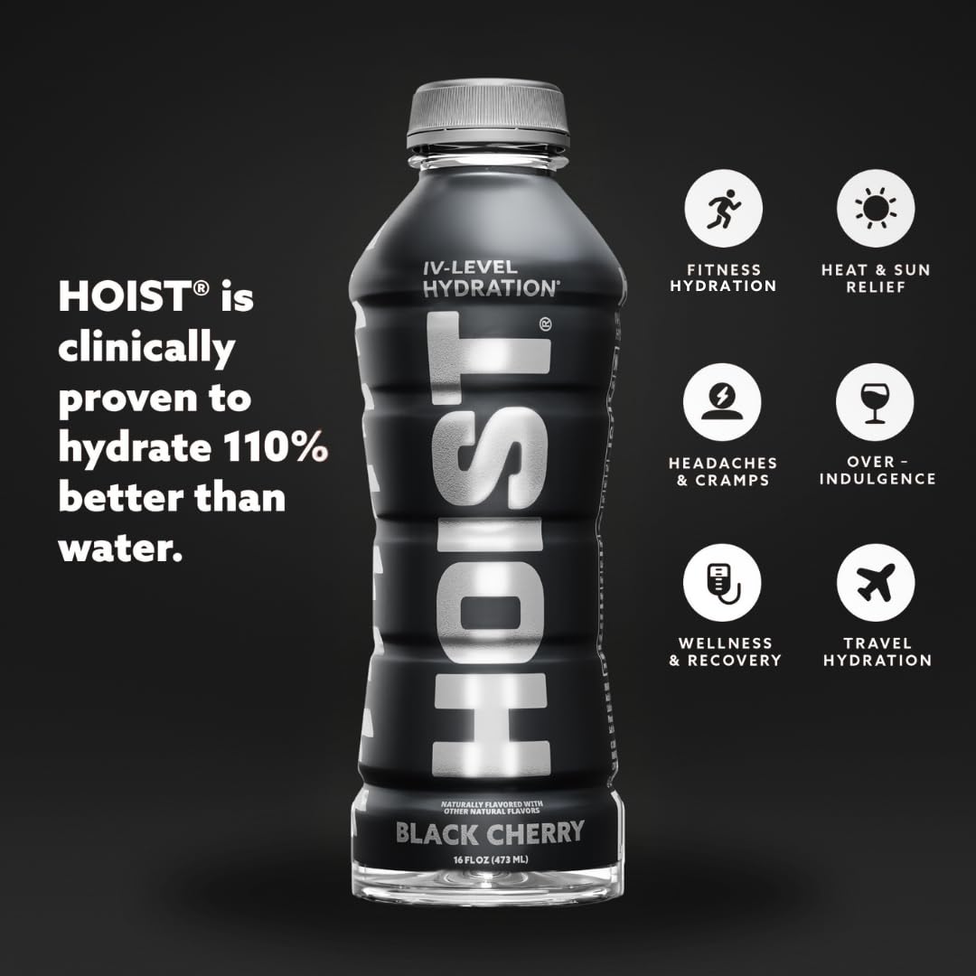 HOIST Premium Hydration Electrolyte Drink, Black Cherry, 16 Fl Oz (Pack of 12)