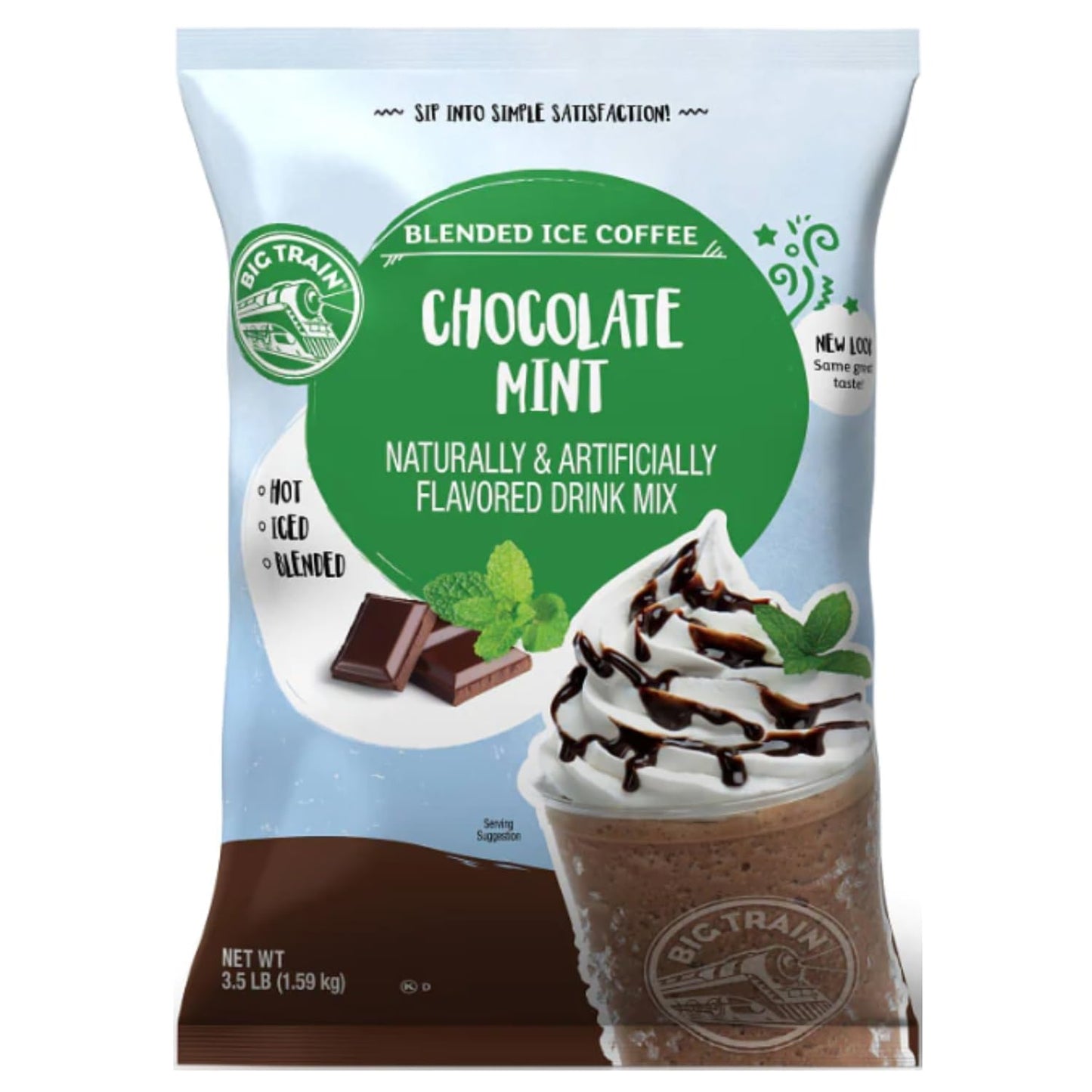 Big Train Blended Ice Coffee, Chocolate Mint, 3.5 Pound, Powdered Instant Coffee Drink Mix, Serve Hot Or Cold, Makes Blended Frappe Drinks