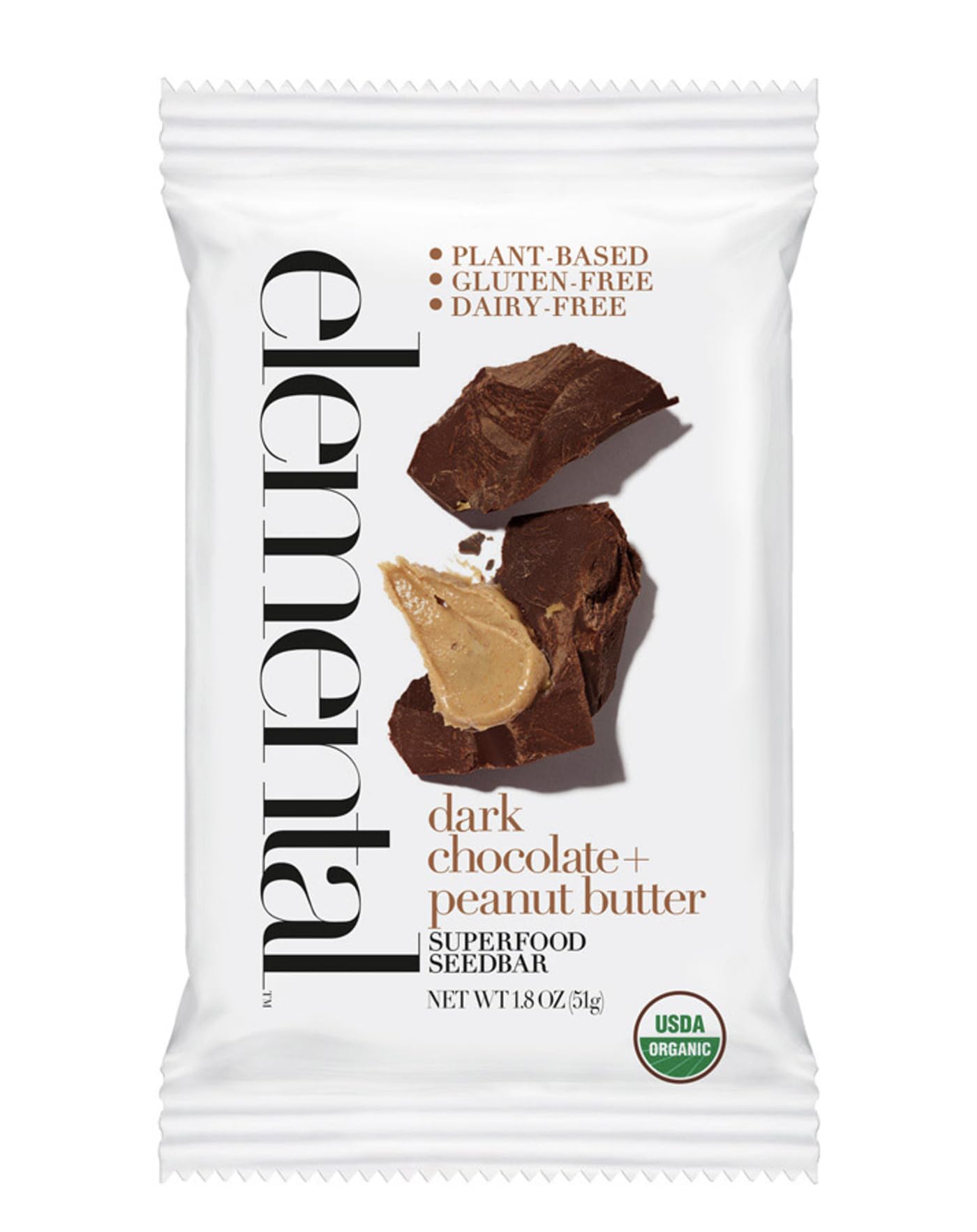 Elemental Superfood Seedbar, Dark Chocolate & Peanut Butter, 1.8 oz, 12 Pack, Organic, Non-GMO, Gluten Free, Dairy Free, Plant Based